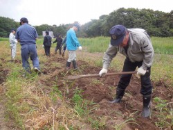 鍬を持つ藤本会長